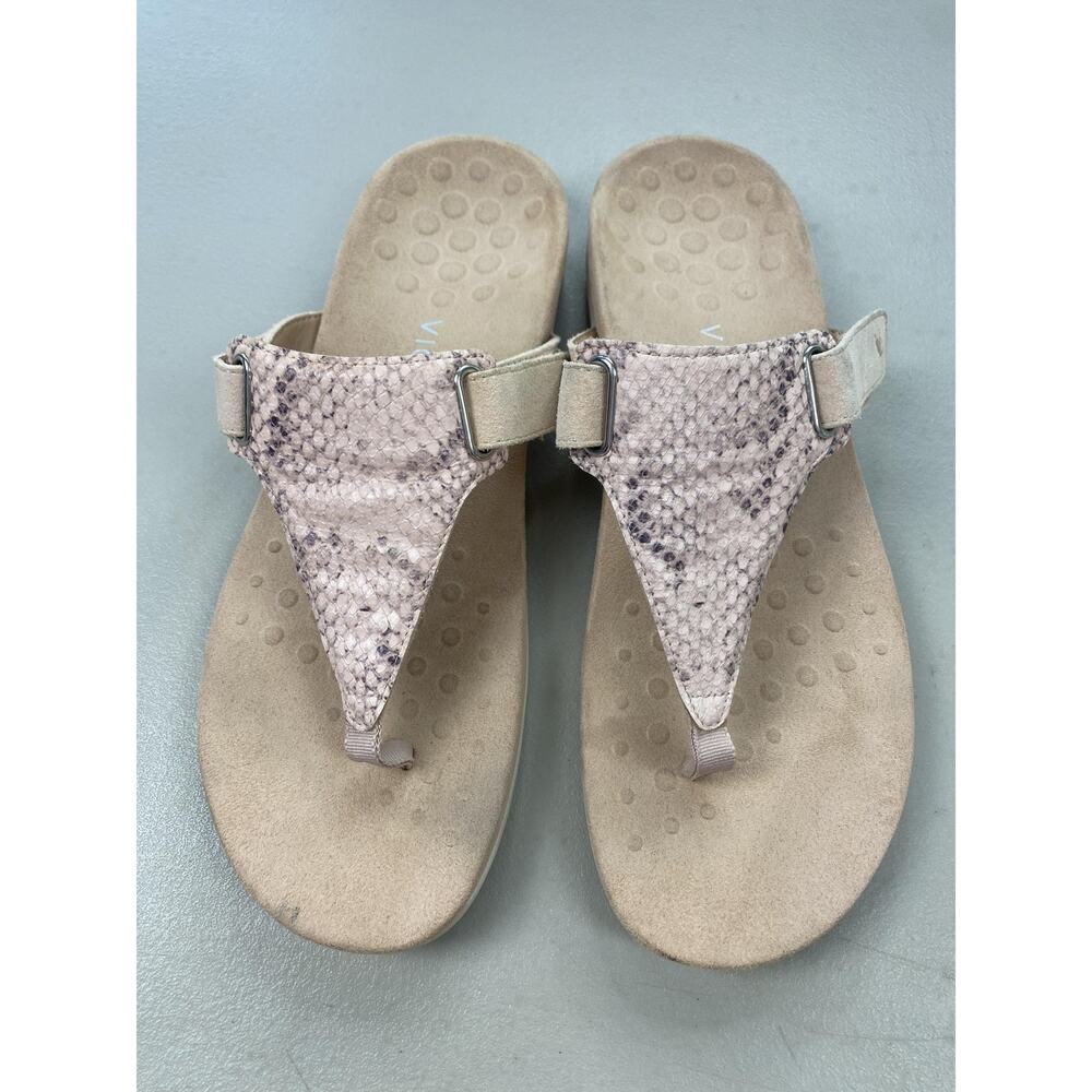Vionic‎ Wanda Sandals Womens 11 Pale Pink Leather Thong Snake Animal Print EMBS